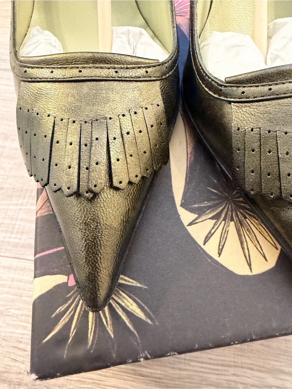 Nicole Miller Olive Green Metallic Pointed-Toe Stiletto Pumps